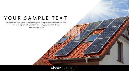 BANNER - Solar Panels With Sunlight. Renewable Energy Concept Stock Photo