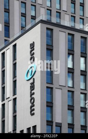 Berlin, Germany - July 12, 2020: Motel one hotel building. Motel One is a German low-budget hotel chain Stock Photo