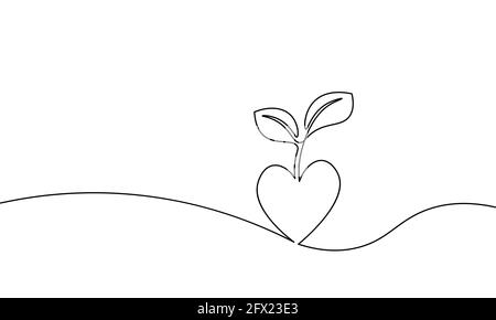 Continuous line art plant tree ecological concept. One line drawing sketch seedling tree forest. Save planet Earth nature environment grow life vector Stock Vector