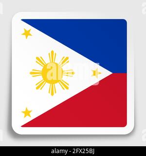 Flag of Republic of Philippines icon on paper square sticker with shadow. Button for mobile application or web. Vector Stock Vector