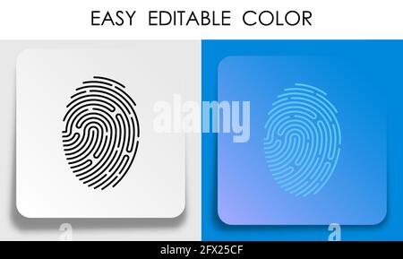 person digital fingerprint icon on paper square sticker with shadow. Biometric identification of human data. Vector button Stock Vector