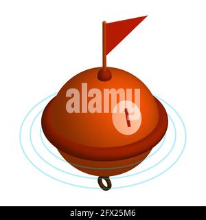 isometric restrictive sea buoy on waves. Regulation and safety of shipping in ocean. 3d vector Stock Vector