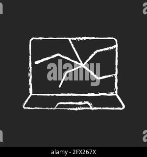 Broken screen chalk white icon on black background Stock Vector