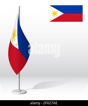 Flag of Republic of Philippines on flagpole for registration of solemn event, meeting foreign guests. National independence day of Russia. Realistic 3 Stock Vector