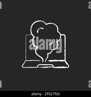 Smoking computer chalk white icon on black background Stock Vector