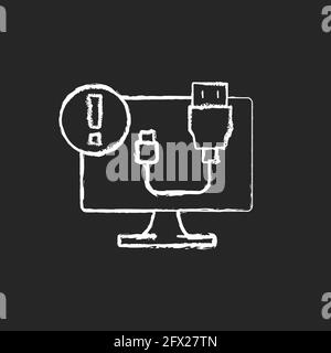USB does not work chalk white icon on black background Stock Vector