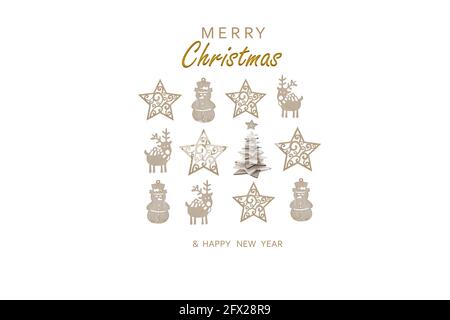 Merry Christmas and Happy New Year. Xmas holiday background greeting card. Stock Photo