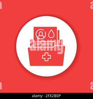 Medical file folder color glyph icon. Patient disease history. List of blood transfusion donors concept. Pictogram for web, mobile app, promo. UI UX d Stock Vector
