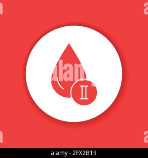 2 blood group color glyph icon. Donation, charity concept. Blood banking transfusion. Pictogram for web, mobile app, promo. UI UX design element. Edit Stock Vector