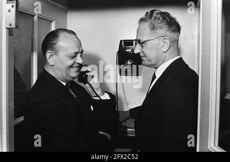 Lottery semi-final European Cup I at the Amstel Hotel in Amsterdam. Feijenoord against Benfica in semi-final Europacup I, C. A. Prins (left ) and Phida Wolff called their club in Rotterdam, March 26, 1963, draws, sports, soccer, The Netherlands, 20th century press agency photo, news to remember, documentary, historic photography 1945-1990, visual stories, human history of the Twentieth Century, capturing moments in time Stock Photo