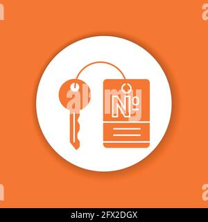 Room key with number color glyph icon. Hotel security sign. Pictogram for web page, mobile app, promo. UI UX GUI design element. Editable stroke. Stock Vector
