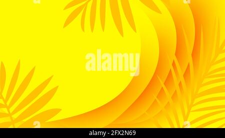Modern graphic design wavy colorful yellow background with tropical silhouette leaves Stock Vector