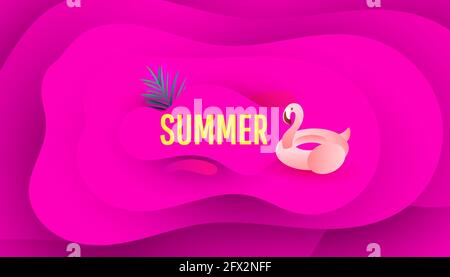 Summer sale banner design background with flamingo on a bright background. Voucher discount Stock Vector