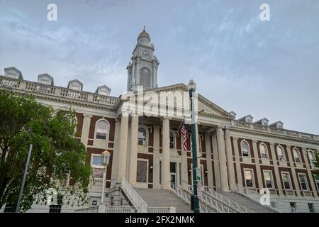 Schenectady, NY - USA - May 22, 2021: a landscape view of the Schenectady City Hall, an example of Federal-style architecture. Stock Photo