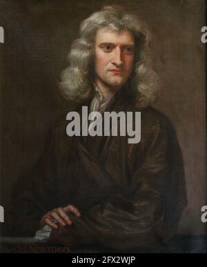 Gottfried Kneller, Portrait of Sir Isaac Newton,1689, oil on canvas, Private Collection, United Kingdom Stock Photo