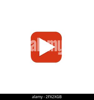 Red rounded square play sign Stock Vector