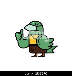 A cute parrot wearing sanitary mask prevent coronavirus, flu, dust cartoon character with black outline flat vector illustration isolated on white bac Stock Vector