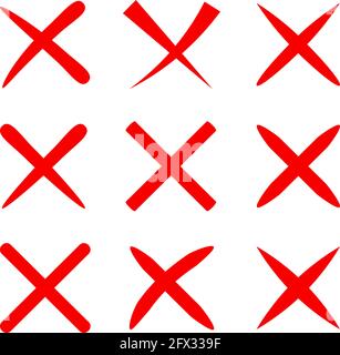 Vector check marks. Check in a red cross No, icon, graphic, symbol, Vector No cross signs, Check mark vector icons. Vector with red color hand drawn c Stock Vector