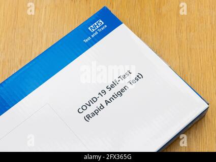NHS Test and Trace Covid-19 Self Test kit box, for home testing. UK Stock Photo