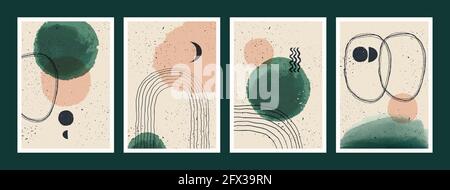 Abstract art minimalist posters set. Scandinavian abstract geometric composition for wall decoration. Vector hand-painted illustration. Stock Vector