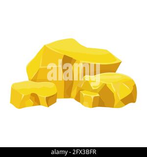 Gold nugget, mineral boulder in cartoon style isolated on white background. Shiny object, ui asset, mine element, ore. Vector illustration Stock Vector