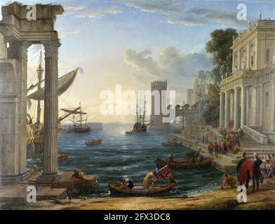 Claude Lorrain. Seaport with the Embarkation of the Queen of Sheba by the French Baroque painter, Claude Lorrain (b. Claude Gellée, c. 1600 -1682), oil on canvas, 1648 Stock Photo