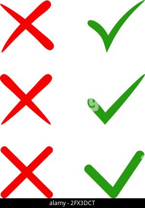Vector stylish check marks set. Green tick and red cross in different shapes. YES or NO accept and decline symbol. Vector icons for internet buttons p Stock Vector
