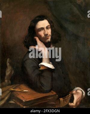 Gustave Courbet. Self Portrait, after a painting by Gustave Courbet (1819-1877), oil on board, early 1880s Stock Photo