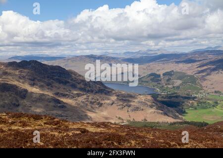 Looking down onto Loch earn and St Fillans from the Hill Mor Bheinn Stock Photo