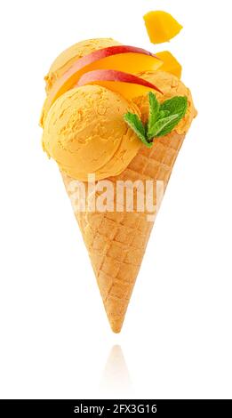 Mango ice cream isolated on white background with clipping path. Stock Photo