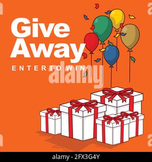 giveaway enter to win. balloons and gift boxes vintage web Banner flat style vector illustration Stock Vector