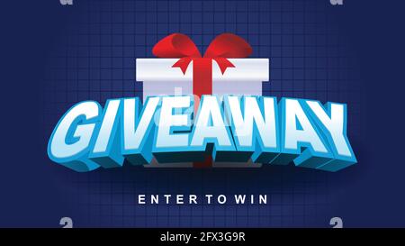 giveaway enter to win with gift box and ribbon in dark blue background Banner vector illustration Stock Vector