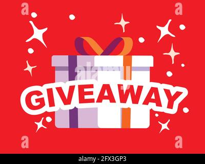 giveaway text in front of gift box with ribbon flat style web Banner vector illustration Stock Vector