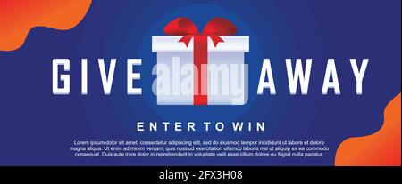 giveaway enter to win. realistic gift box with ribbon. Banner vector illustration Stock Vector