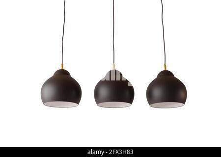 Three black ceiling lamps isolated Stock Photo