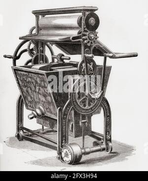 R. Hornsby and Son's washing, wringing and mangling machine.  From A Concise History of The International Exhibition of 1862, published 1862. Stock Photo