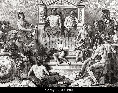 The assembly of the Gods on Mount Olympus, Greece.  A Popular History of Greece, published 1887. Stock Photo