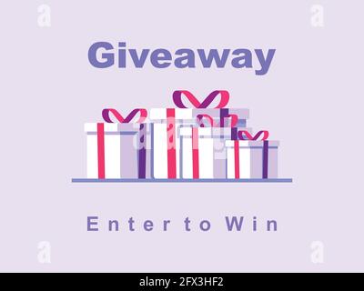 giveaway with 4 gift boxes below flat style web Banner vector illustration Stock Vector