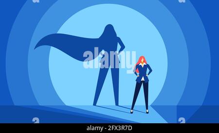 Successful woman with superhero shadow flat vector illustration Stock ...
