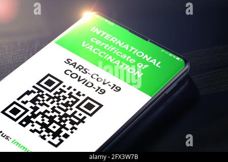 COVID-19: Digital green certificates. Covid passport. Covid Digital vaccine certificate Stock Photo