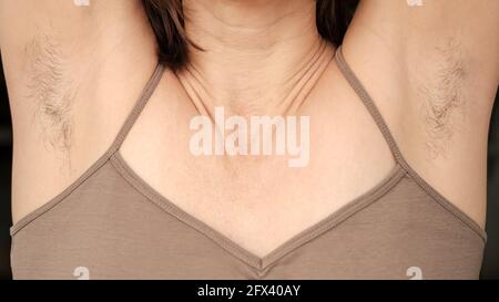 Hairy Unshaven Female Armpits. Body Positive Trend. Woman Wearing Bra  Raised Arms Stock Image - Image of close, armpit: 177631965