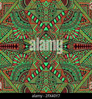Geometric psychedelic trippy colorful tribal pattern. Stylish decorative card. Stock Vector