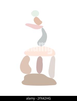 Zen stones simple abstract vector illustration in flat style, relax, meditation and yoga concept, boho colors stone pyramid for making banners, posters, cards, prints, wall art Stock Vector