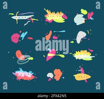Design symbols drawing in vivid stylish abstract art on dark turquoise background Stock Vector