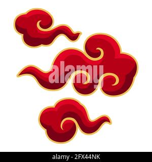 Illustration of curled red clouds. Decorative oriental symbol for design of cards and invitations. Stock Vector
