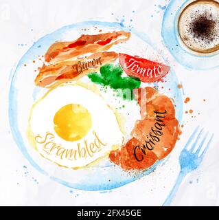 Breakfast on a plate eggs bacon lettuce tomato a cup pattern Stock ...