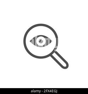 Magnifying glass with eye vector icon Find icon, investigate concept symbol Stock Vector