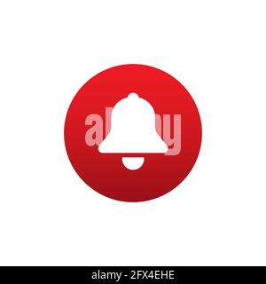 White bell on red round background button for apps like youtube, alert ringing or subscriber alarm symbol Stock Vector