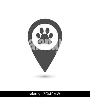 Map pointer with paw printer sign Destination vector icon Stock Vector