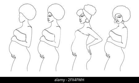 Pregnant woman in a hand drawn line art style. Stock Vector